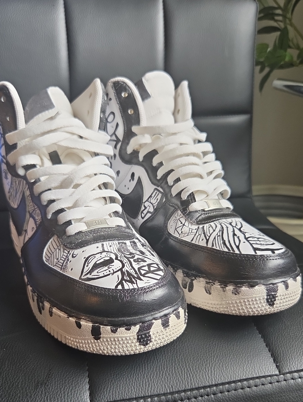 Nike Black and White Hand-Drawn High-Top Sneakers